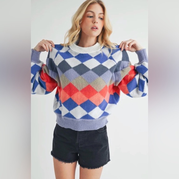 Free People Sweaters - NWT Free People Colorful Argyle Sweater